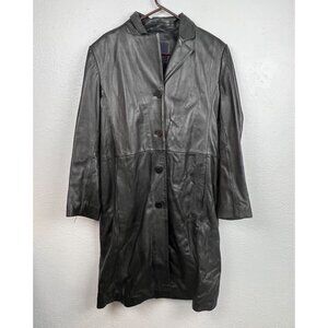 212 America Women's Black Leather Button Up Over Coat Size XL